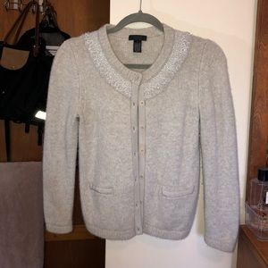 J.Crew Grey Cashmere Cardigan w/ Beaded Neck Sz S